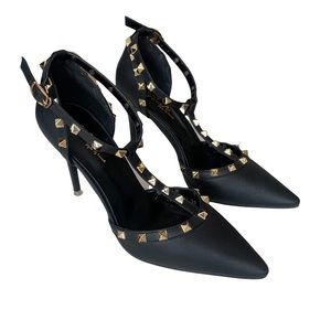 Rock stud Evening shoes low medium sexy heels black 7 7.5